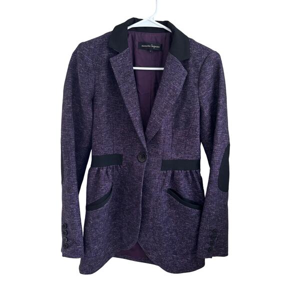 Nanette Lepore Wool Blend Purple Tweed Blazer Twee Academia Preppy Elbow Patch 2 - Picture 1 of 9